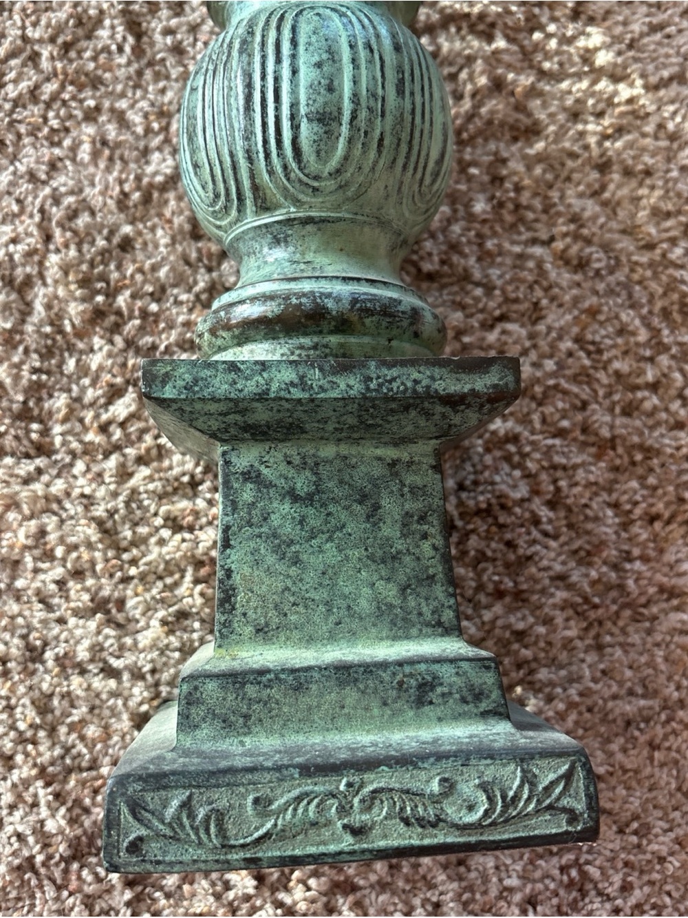 Antique-Style Green Patina Decorative Candlestick Brass - Picture 3 of 12